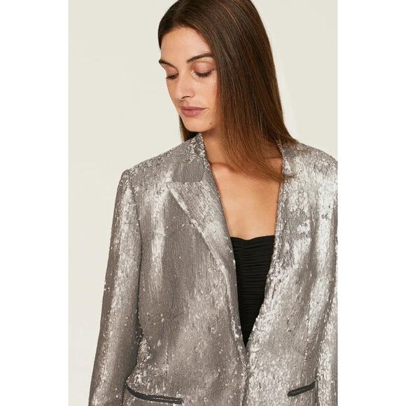 ALLSAINTS Women's Leigh Sequin Blazer Size 8 In Silver - Picture 2 of 12